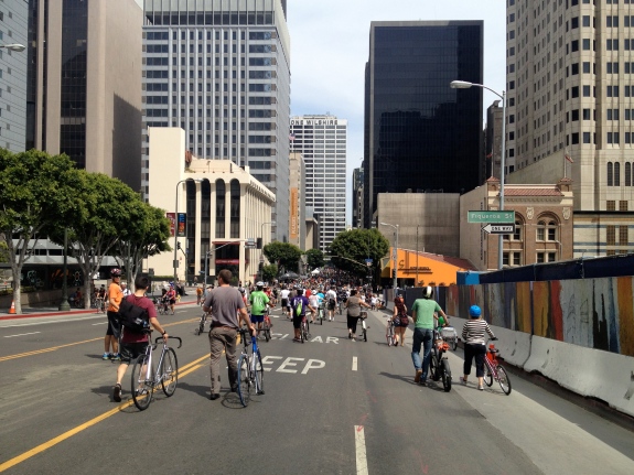 Streets filled with people, Downtown Los Angeles
