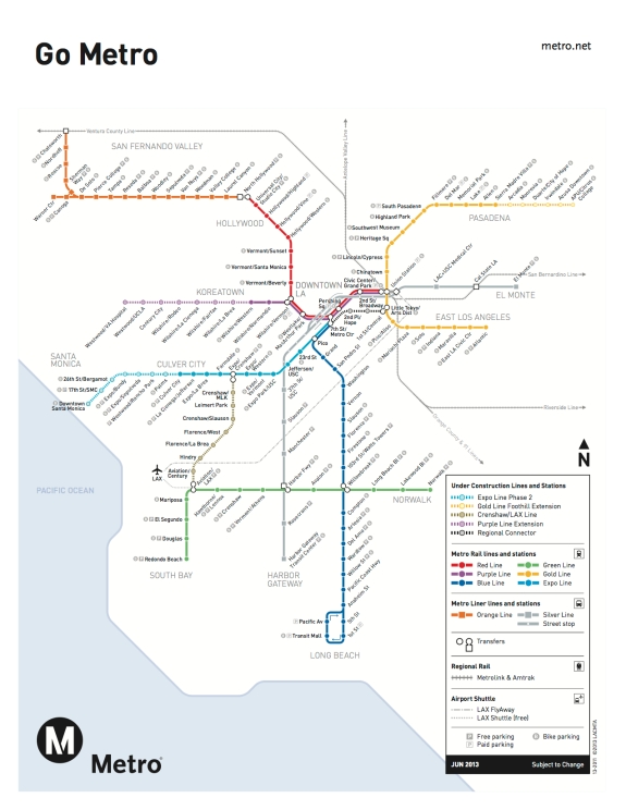 A map of completed and under construction Metro rail lines 