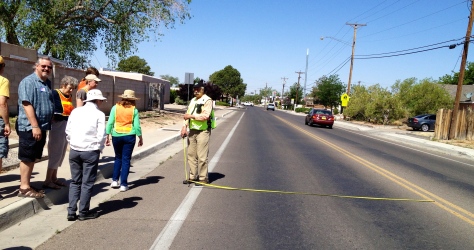 Dan Burden leading one of his famous "walking audits" on Constitution Road, ABQ, NM.